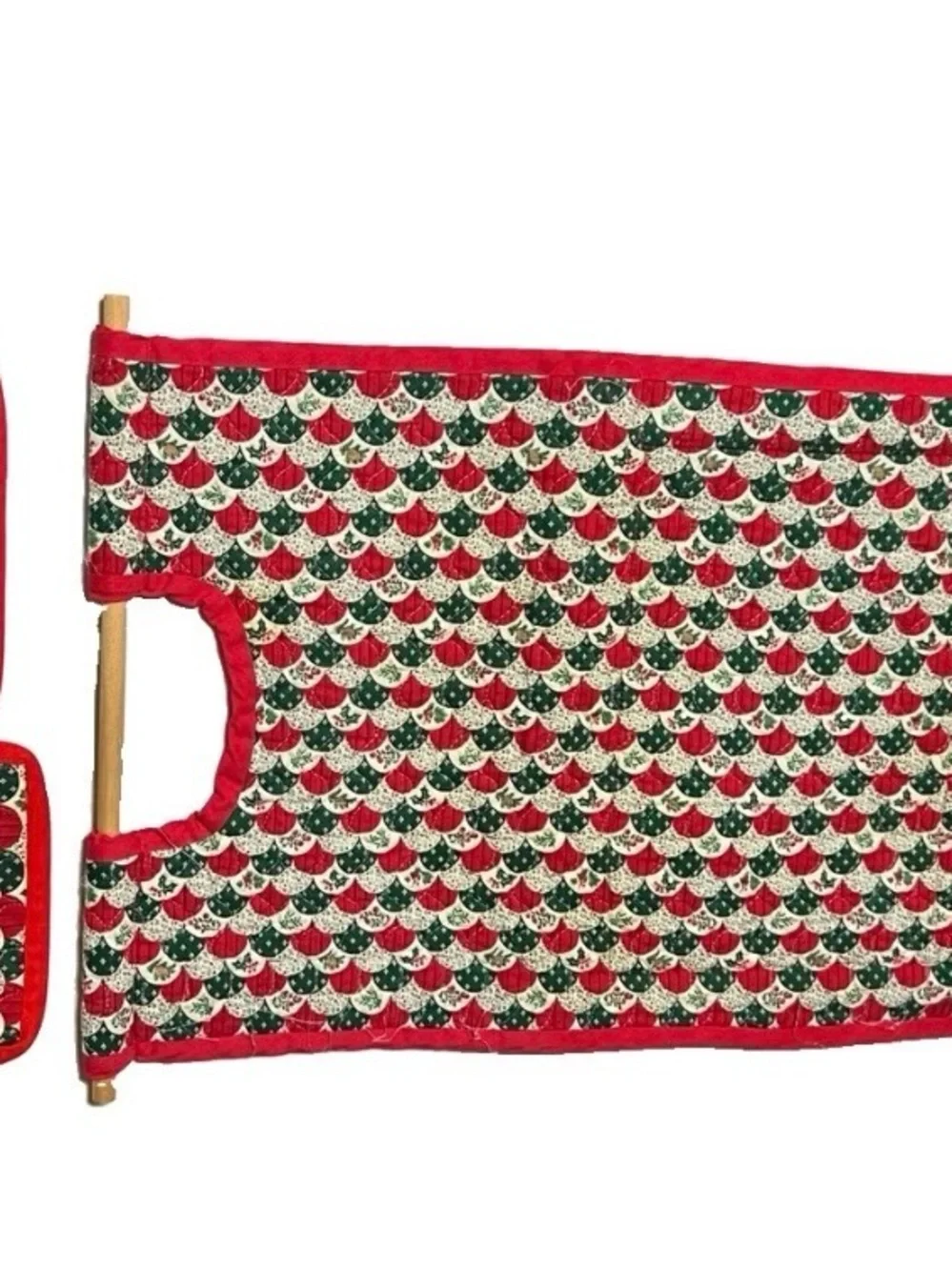Vintage Handmade Christmas Print  Pot Holder Carrier Set Of 3